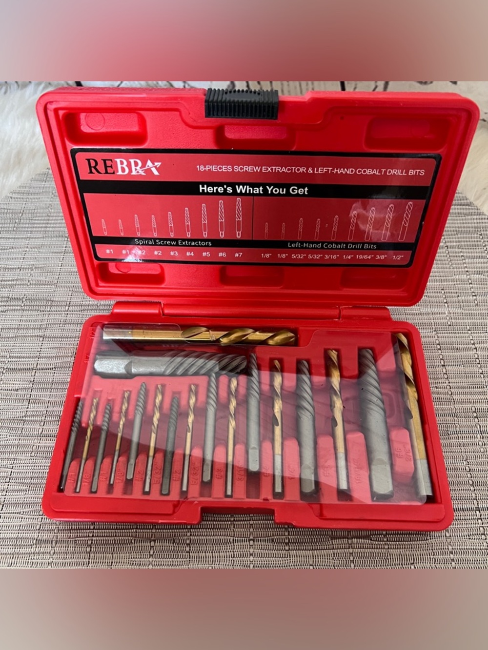 REBRA Screw Extractor and Left-Hand Drill Bit Set, Easy Out Broken Bolt Remover